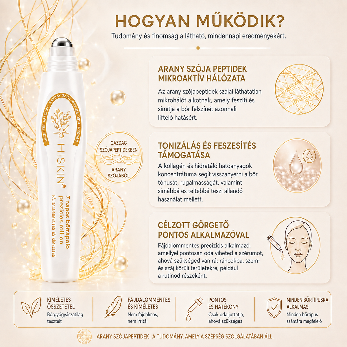 HISKIN® Golden Silk Protein Peptide Beauty Pen — Célzott szépségápolás a ráncok, szemkörnyék és ajkak ápolására | Látható eredmény már 3 nap alatt ✨