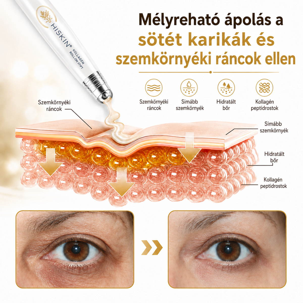 HISKIN® Golden Silk Protein Peptide Beauty Pen — Célzott szépségápolás a ráncok, szemkörnyék és ajkak ápolására | Látható eredmény már 3 nap alatt ✨