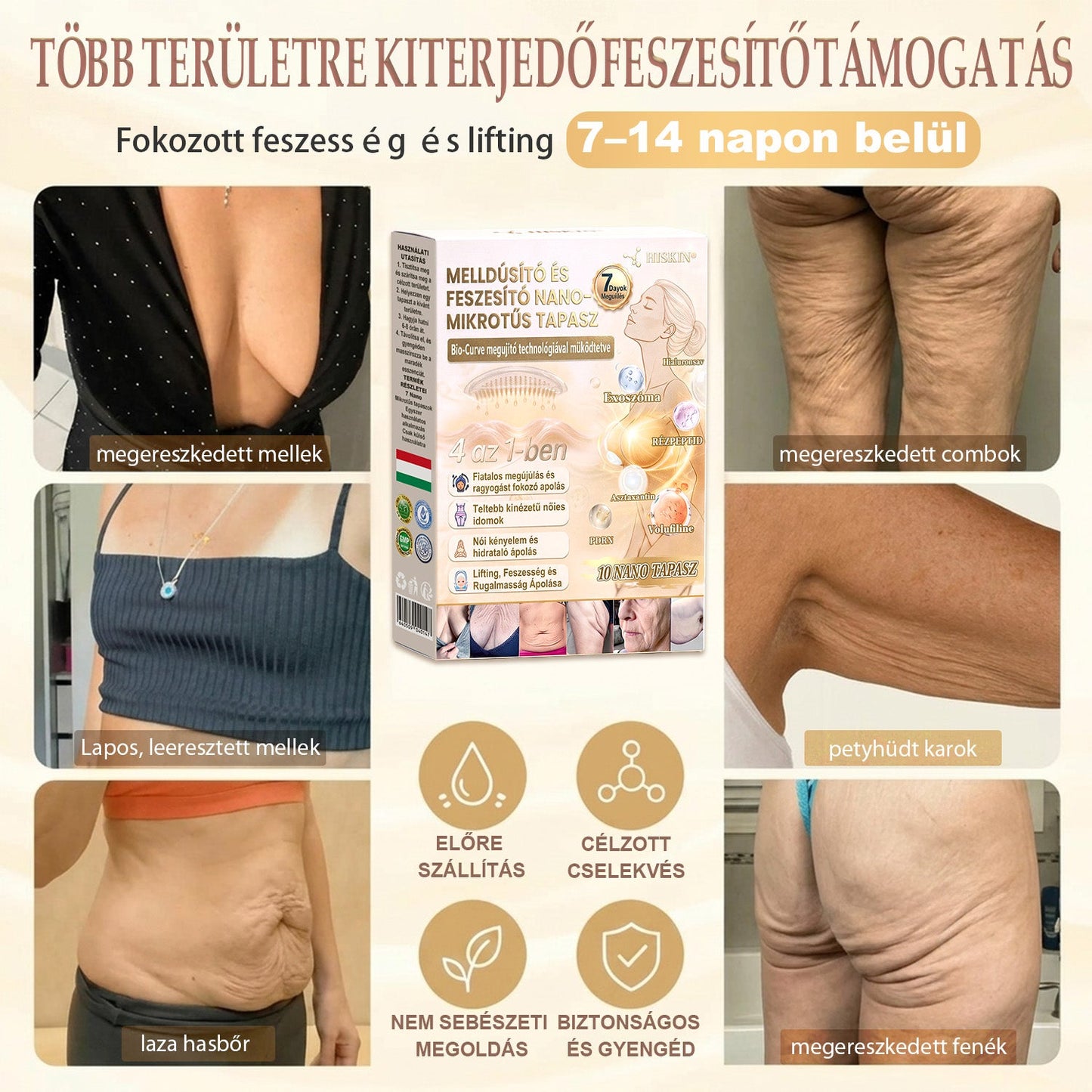 HISKIN®🏆 Mellvolumen, Emelés és Feszesítés Támogatására Szolgáló Nano Mikrotűs Tapasz Volufiline + Exosome + Rézpeptid Formula Sejtmegújító Technológiával Támogatva